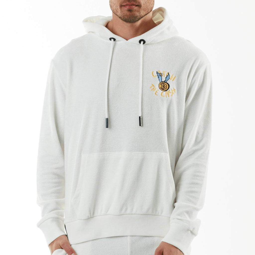 BOHEME WHITE | Towelling Hoodie CATCH THE CASH - BAIN DE MER USA I Luxury swimwear & casual wear