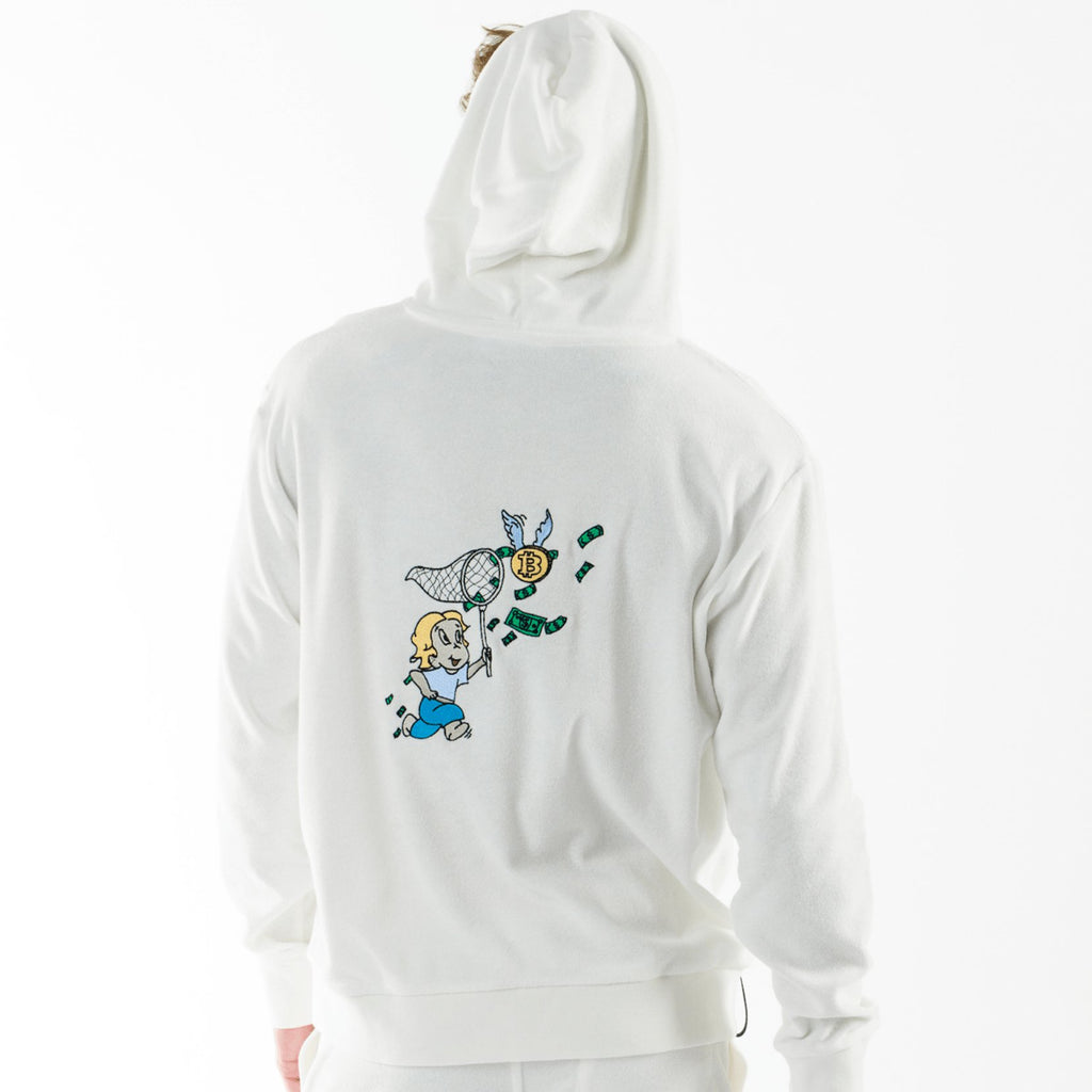 BOHEME WHITE | Towelling Hoodie CATCH THE CASH - BAIN DE MER USA I Luxury swimwear & casual wear