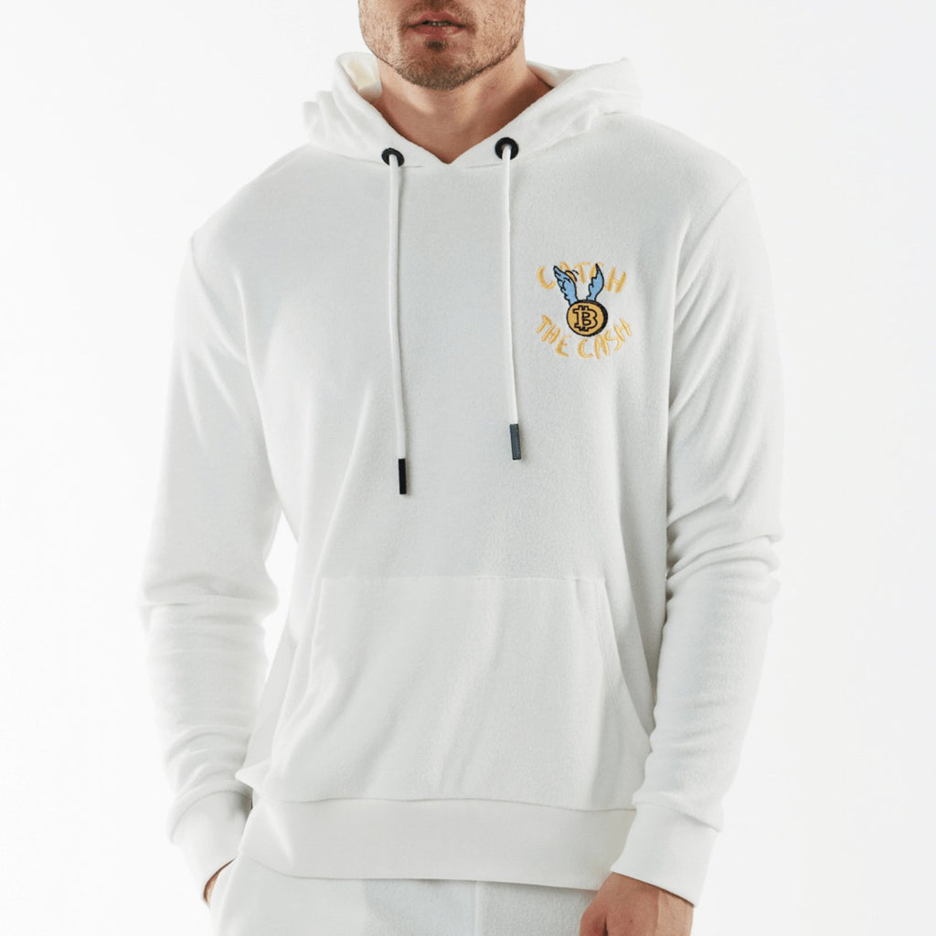 BOHEME WHITE | Towelling Hoodie RICH THE DOLLAR YACHT - BAIN DE MER USA I Luxury swimwear & casual wear