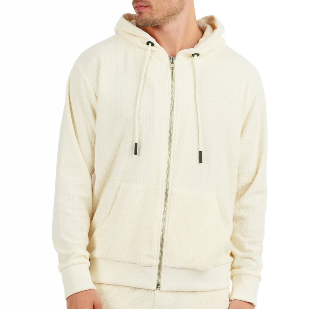 JACQUARD PARIS ECRU | Towelling Hoodie - BAIN DE MER USA I Luxury Swimwear & Casual wear