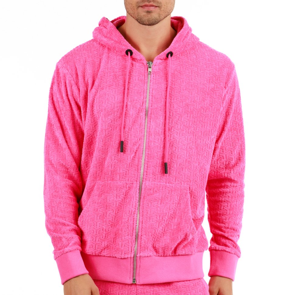 JACQUARD PARIS PINK| Towelling Hoodie - BAIN DE MER USA I Luxury swimwear & casual wear