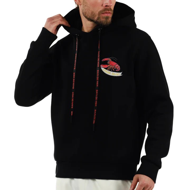 LOBSTER BLACK / MEN'S COTTON HOODIE - BAIN DE MER USA I Luxury Swimwear & Casual wear