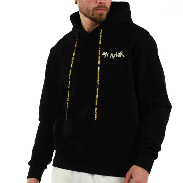 MI AMOR BLACK / MEN'S COTTON HOODIE - BAIN DE MER USA I Luxury Swimwear & Casual wear