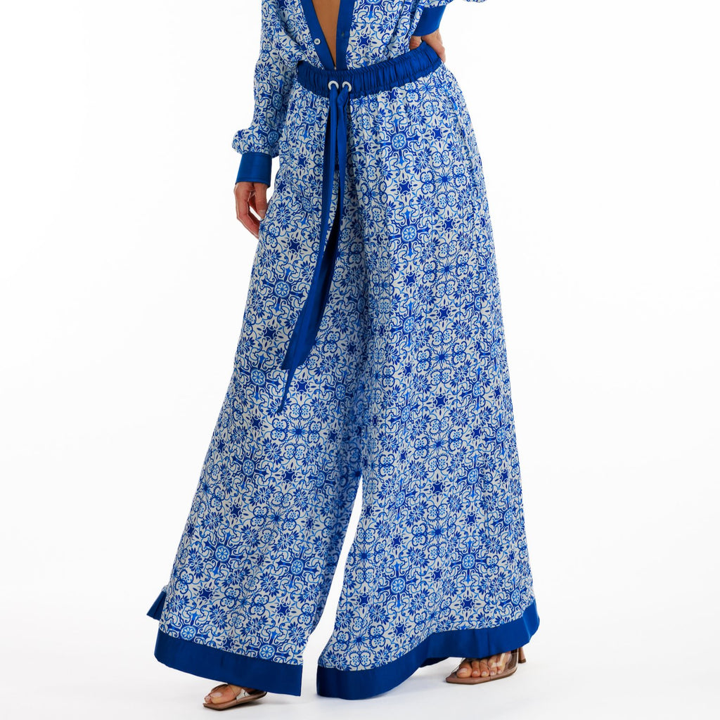 SILKY BLUE | Women Wide Leg Trousers - BAIN DE MER USA I Luxury Swimwear & Casual wear